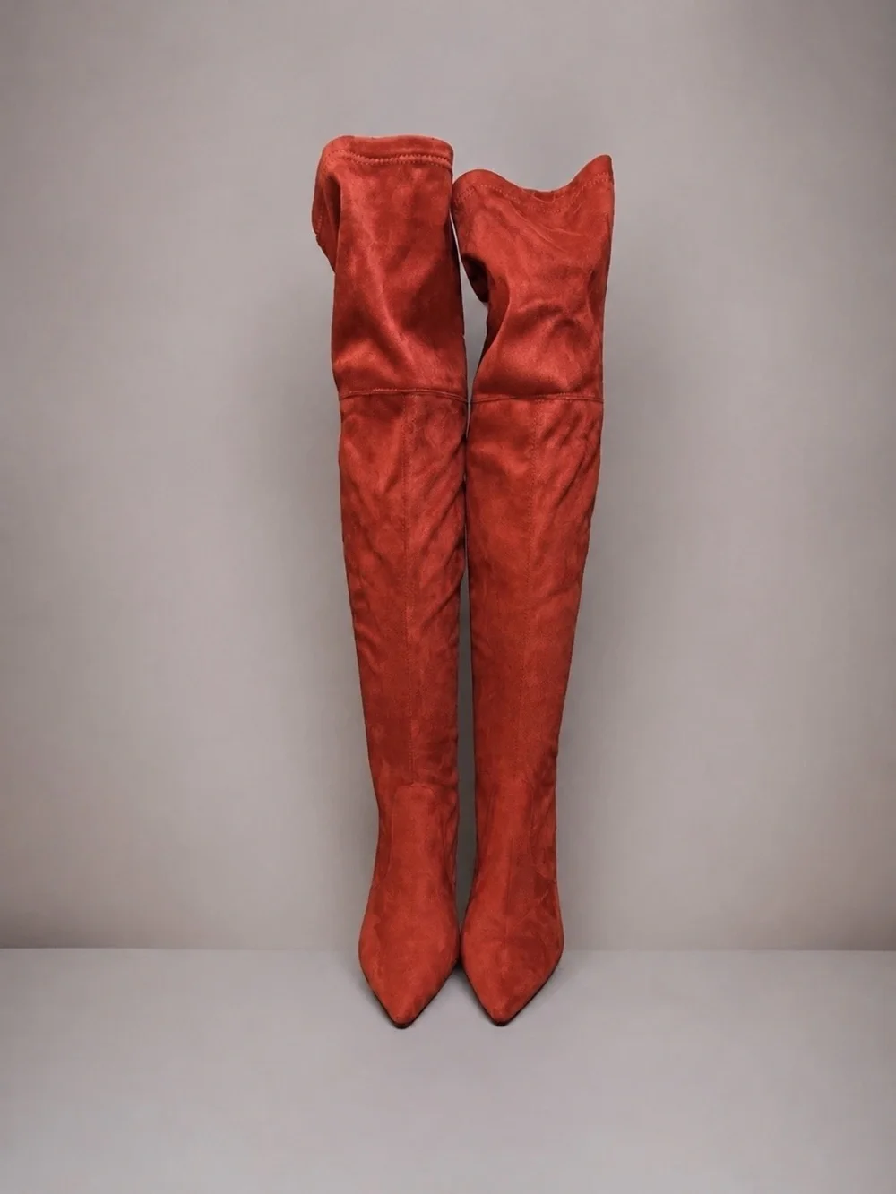 Red Over The Knee Stretch Suede Boots Pointed Toe Stiletto Heel 4” NWOT-Size 8